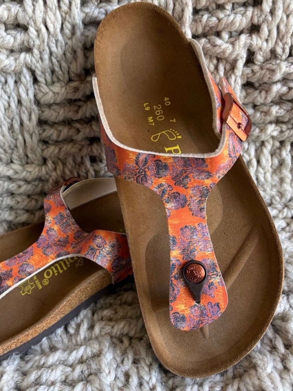 Papillio Orange Floral Pattern Gizeh Thong Sandals